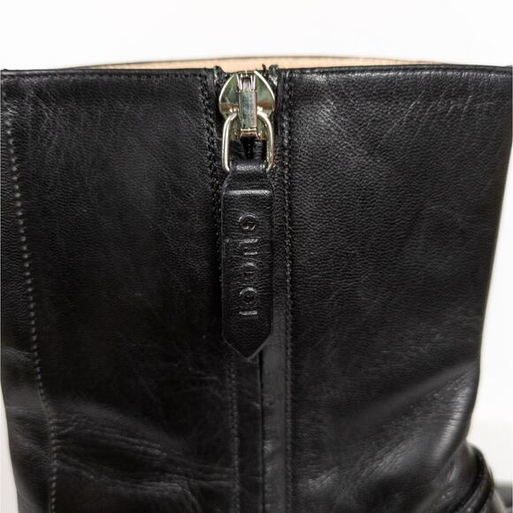 GUCCI Tiarah Black Leather Platform Boots G Logo Square Toe Women's EU 37.5 - Picture 11 of 13